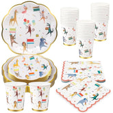 100 Pcs Animal Parade Party Plates Set, Including 9 Inch And 7 Inch Animal Parade Paper Scalloped Plates, Cute Disposable Napkins And Paper Cups For Kids Birthday Decorations, Baby Shower