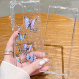 For Samsung Galaxy Z Fold 7 Clear Glitter Butterfly Case,Cute Bling Sparkle Shiny Stars Soft Tpu Silicone Four Corners Shockproof Women Girls Protective Phone Case For Galaxy Z Fold 7, Purple
