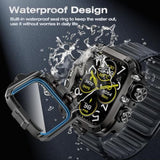 3 In 1 Metal Pc Case For Apple Watch Screen Protector 44Mm, 360° Protective Rugged Tempered Glass Waterproof Face Cover Bumper For Apple Watch Se 3/Se 2/Se, Sereies 6/5/4, 44Mm Black