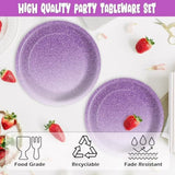 100Pcs Ombre Purple Party Decorations For Birthday Tableware Sets Lilac Lavender Paper Plates Napkins Forks For 25 Guests Wedding Anniversary Light Pastel Purple Dinnerware Table Party Supplies Favors
