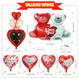 Valentines Balloons I Love You Balloons Mylar Red Heart Love-Bear Foil Valentine For Valentines Day Decorations Anniversary Wedding - Pack Of 10