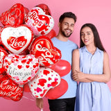 36 Pieces Red Heart Balloons, Happy Valentines Day I Love You Foil Mylar Balloons For Special Night Party Decorations