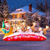 10Ft Long Christmas Inflatables Santa Claus With Reindeer Sleigh Outdoor Decorations, Build-In Rotating Colorful Leds Sa