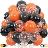 100Pc Halloween Balloons – 12" Black Orange Latex & Confetti Party Decorations
