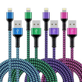 Iphone Charger Cable Cord 6Ft Braided Charging Apple Original Nylon Usb Cords Fast Charge Wire For Iphone 14 13 12 11 Pro Max Mini Se X 8 7 6S Plus, Ipad, Long Cables Power Adapter Cargador 6Ft -4Pack