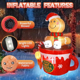 6Ft Christmas Gingerbread Man Inflatables Outdoor Decoration Hot Cocoa Cup Cute Giant Xmas Blowups With Built-In Led Lig
