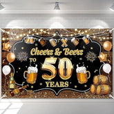 Cheers & Beers To 50 Years Backdrop Banner Black And Gold Happy 50Th Birthday Decorations 50Th Anniversary Banner Beer Whiskey 50 Year Old Birthday Banner For Men Women 70.8 X 43.3 Inch
