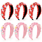 6 Pieces Valentine Headband For Women Heart Knotted Headband Wide Top Pearl Love Hairband For Valentine Holiday Hair Accessories Gifts (Red,Pink)