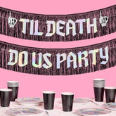 Til Death Do Us Party Fringe Banner Black Iridescent 5Ft Bachelorette Gothic Decor
