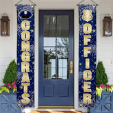 Congrats Officer Porch Banner Police Party Decorations Yard Sign Blue And Gold Hanging Sign Police Academy Cops Retirement Presidential Inauguration Party Door Banner Porch Banner For Outdoor Wall Front Door Decor 2 Pieces 70.87X11.81Inch