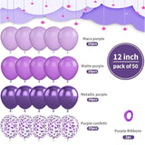 Purple Balloon Set – 50pcs 12" Metallic & Confetti Balloons for Birthday, Wedding and Party Decor