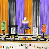 2 Pack Orange Purple Black Foil Fringe Curtains 3.3x6.6ft Backdrop Party Decor