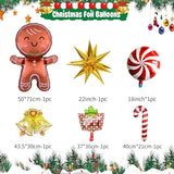 Christmas Balloon Garland Arch Kit, Red Green Gold Balloons with Bell Candy Cane Gingerbread Man Gold Explosion Star Foil Balloons for Christmas Party Decorations New Year Celebration