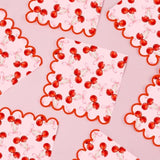 50Pcs Pink Bow Cherry Napkins Cherry Party Decorations Coquette Cute Scalloped Edge Paper Luncheon Dinner Napkins For Wedding Birthday Party Table Supplies