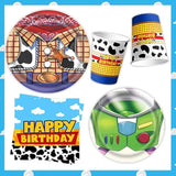 Toy Birthday Party Supplies,123Pcs Party Decorations Include 6 Different Style Paper Plates,Banner,Tablecloth,Napkins And Cups For Boys Girls Birthday Decor, Serve 30+Guest