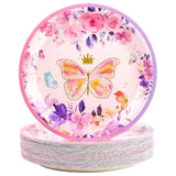 Paper Plates 7Inch Party Plates Disposable 50 Pcs Dinner Printed Dessert Plate Party Supplies Tableware For Birthday Anniversaries Baby Shower Wedding (Butterflies)