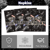 96Pcs Galaxy Movie Star Party Tableware Set, Party Supplies For Kids Birthday School Science Fiction Theme Serves 24 Guests, Disposable Dinnerware Paper Dessert Dinner Plates Napkins Forks