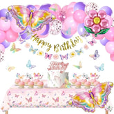 Butterfly Birthday Decoration, Pink Butterfly Party Decors With Butterfly Balloons, Happy Birthday Banner, 3D Stickers, Tablecloth, Party Decor For Girls