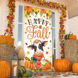 Happy Fall Door Cover Fall Party Decorations Baby Cow With Scarf Fall Festival Decorations Pumpkin Door Banner For Autumn Harvest Thanksgiving Party Supplies