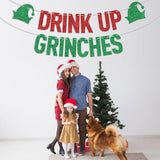 Red Glitter Drink Up Grinches Banner Christmas & New Year Party Decor