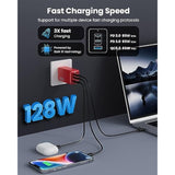 128W USB-C Wall Charger 3-Port GaN Fast Foldable Adapter for MacBook iPad iPhone Red