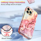 Compatible With Iphone 13 Pro Max Case 6.7 Inch 2021,Marble Pattern 3 In 1 Heavy Duty Shockproof Full Body Rugged Hard Pc+Soft Silicone Drop Protective Women Girl Phone Cases, Rose Gold