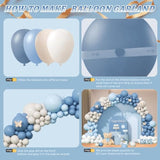 412Pcs Dusty Blue White Sand Balloon Arch Garland Kit,18 12 10 5 Inch Slate Fog Baby Blue Macaron Blue Sand White For Birthday Baby Shower Wedding Bridal Gender Reveal Decorations