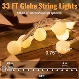 33Ft 100 Leds Battery Operated String Lights Globe Fairy Lights With Remote Control For Outdoor/Indoor, Tent, Camping, B
