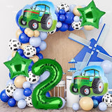 5Pcs Tractor Balloons, Green Tractor Birthday Number Mylar Foil Balloon Farm Theme 2Nd Birthday Party Supplies Decor (2Nd)