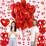 Red Heart Balloons, 24Pcs 18Inch Red Foil Heart Shaped Love Balloons And 50Pcs Heart Hanging Streamer For Valentines Day Decorations, Birthday, Proposal, Wedding Party