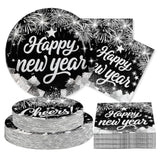 200Pcs Happy New Year Party Decorations Black And Silver Plates And Napkins Disposable Black Silver Glitter Tableware Sets For New Years Eve 2026 Holiday Festive Party Supplies Serves 50