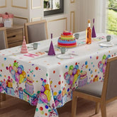 Happy Birthday Cake Gifts Colorful Balloons White Tablecloth Rectangle Washable Table Covers For Indoor Outdoor Dining Table Home Party Decorations 60X84 Inch