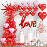 Valentine'S Day Balloons: 87Pc Red & Rose Gold Heart & Starburst Balloons, I Love You Letters, Silk Rose Petals For Valentine'S Day, Weddings, Parties