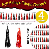 4P Black Red Foil Fringe Tassel Banner Garland Metallic Tinsel Streamers Wall Hanging Curtain Backdrop Banner For Parade Floats, 2024 Graduation Decorations, Father'S Day Party Decoration
