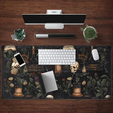 Vintage Aesthetic Xl Extended Large Gaming Mouse Pad - Black Academia Mystical Green Plant Design - Computer Laptop Keyboard And Mouse Mat Desktop Protector - 31.5 X 15.8 In