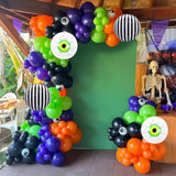 146Pc Halloween Balloon Arch Kit – Purple Green Black Orange with Eyeball Balloon