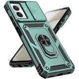 Motorola Moto G Power 5G 2024 Case with Slide Camera Cover HD Screen Protector Military Grade Drop Tested Magnetic Ring Holder Kickstand Protective Phone Case Dark Green