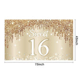 Happy Sweet 16Th Birthday Banner Backdrop Decorations For Girls, Gold
