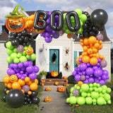 Halloween Balloon Garland Arch Kit with Pumpkin BOO Balloons Black Orange Purple
