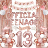 13th Birthday Party Decorations for Girls Rose Gold Balloons Banner Cake Topper