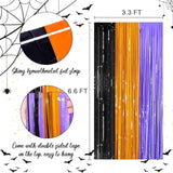 2 Pack Orange Purple Black Foil Fringe Curtains 3.3x6.6ft Backdrop Party Decor