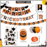 Happy Halloween Banner Balloons Swirl Streamers Paper Fans Pumpkin Bat Ghost Decor