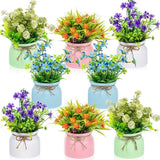 Large Spring Artificial Flowers Potted Centerpieces Desktop Fake Floral Plants In Macaron Pot Greenery For Office Table Home Indoor Bathroom Office Wedding Bridal Decor (8 Pcs,Vivid)