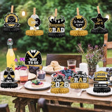 10Pcs Graduation Decorations 2026 Class of 2026 Congrats Grad Table Honeycomb Centerpieces Graduation Party Supplies for kindergarten K-12th College Any Grade Black