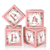 Floral Baby Shower Box Pink Balloon Blocks/Rose Gold Centerpiece for Girl Party