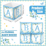 6PCS Blue Baby Shower Flower Box Centerpieces with Letters for Gender Reveal Party Decor