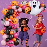 111Pc Halloween Balloon Arch Kit – Black Orange Hot Pink with Spider & Ghost