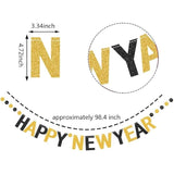 Happy New Year 2026 Black Gold Glitter Banner Party Decoration