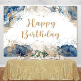 Blue and Gold Happy Birthday Backdrop Abstract Watercolor Navy Golden Ink Texture Women Men Bday Photography Background Party Decorations Cake Table Banner Photo Booth Props 7x5ft