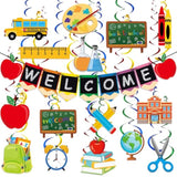 Back To School Decorations Welcome Banner & Hanging Swirls for Classroom/Office
